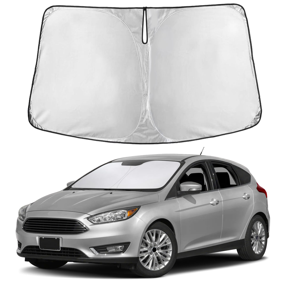 EcoNour windshield shade for Ford Focus provides full windshield coverage and glare reduction