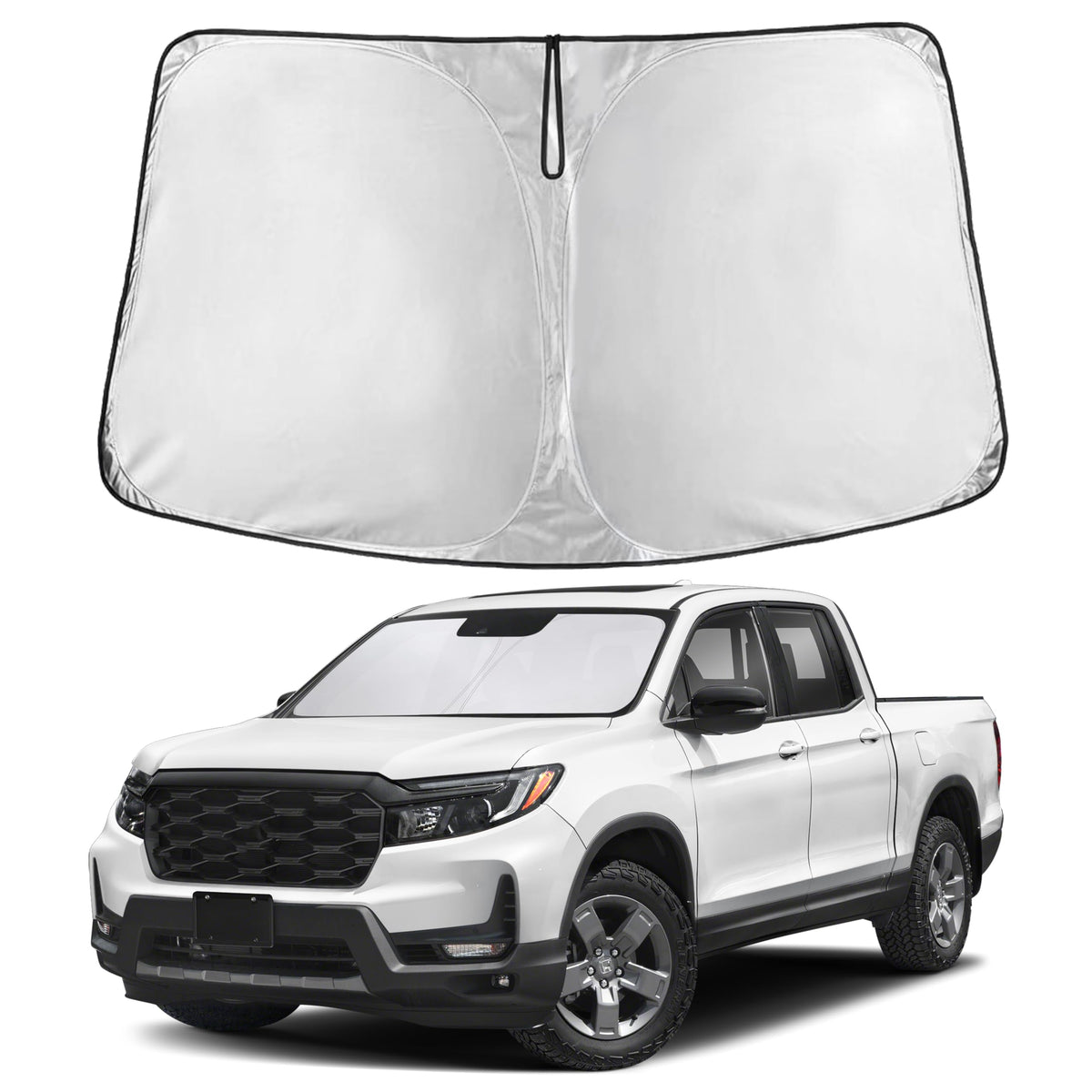 EcoNour windshield shade for Honda Ridgeline offers full windshield coverage and reduced glare.