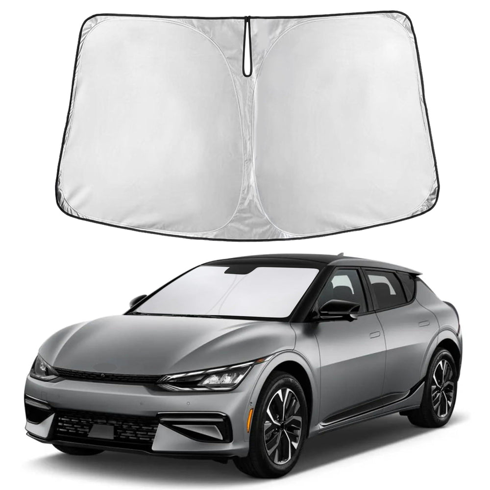 EcoNour windshield sunshade fully covers Kia EV6, reducing glare and UV exposure.