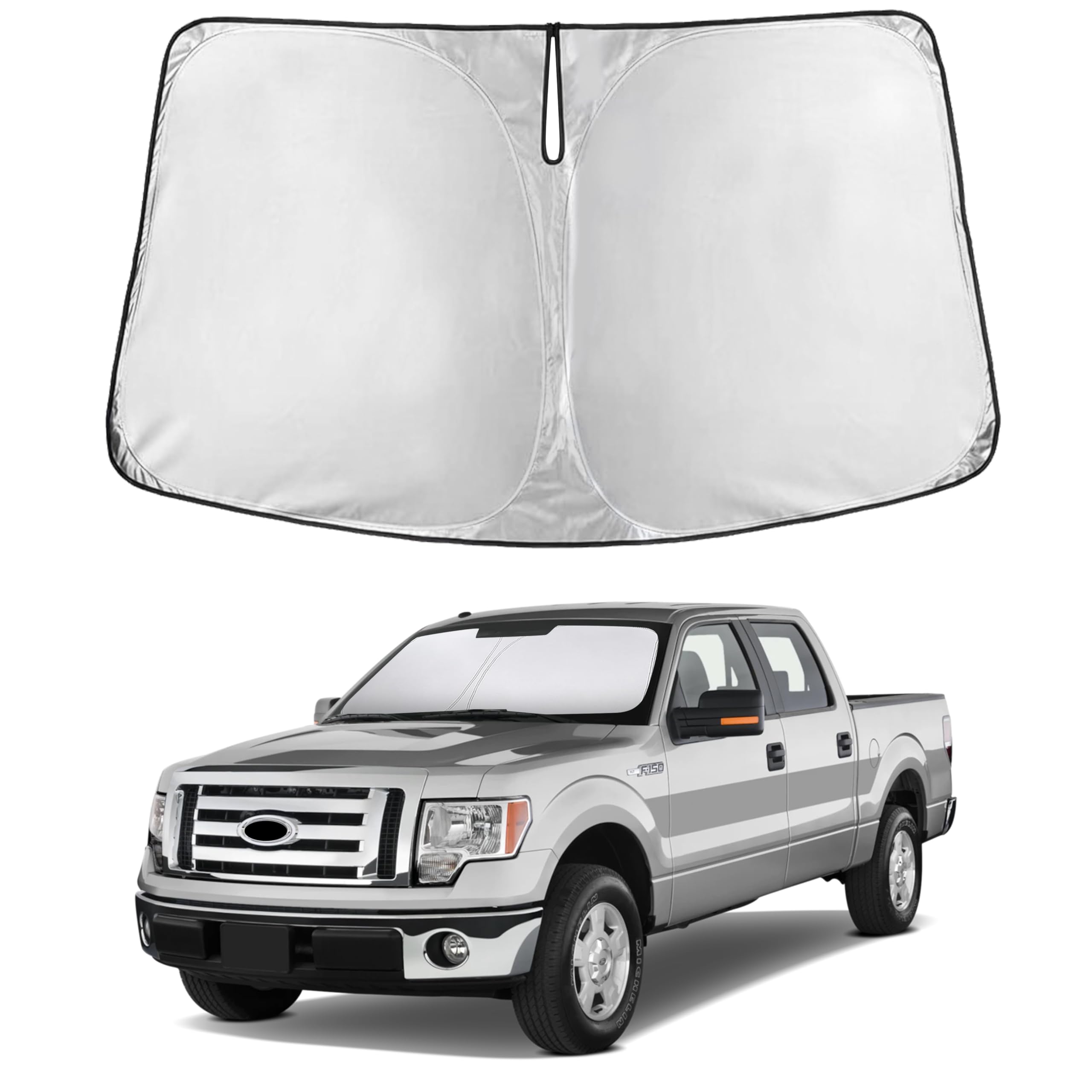 EcoNour windshield sunshade for F-150 2009-2014 provides complete coverage and interior protection.