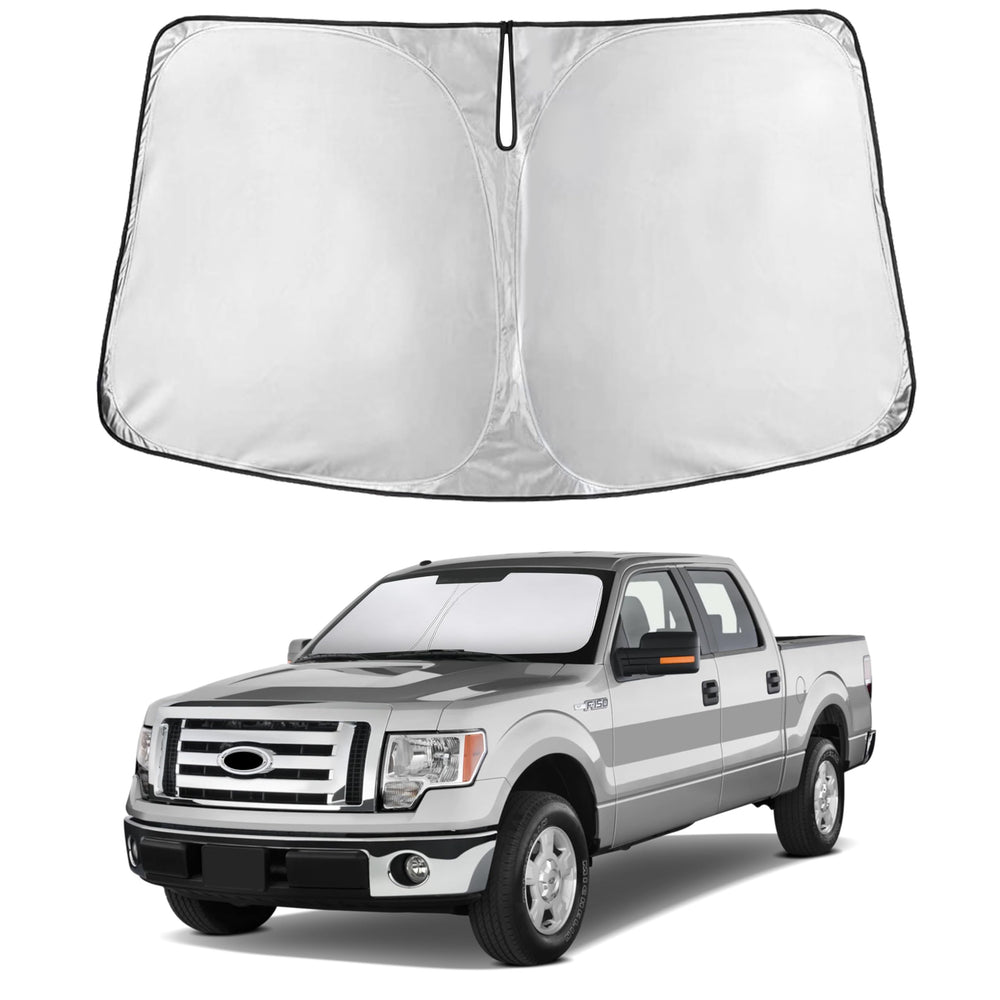 EcoNour windshield sunshade for F-150 2009-2014 provides complete coverage and interior protection.