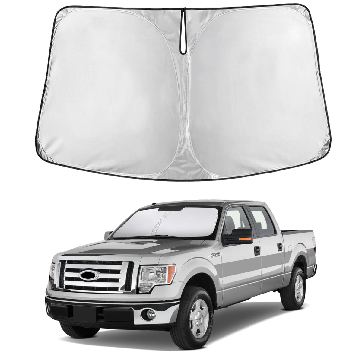 EcoNour windshield sunshade for F-150 2009-2014 provides complete coverage and interior protection.