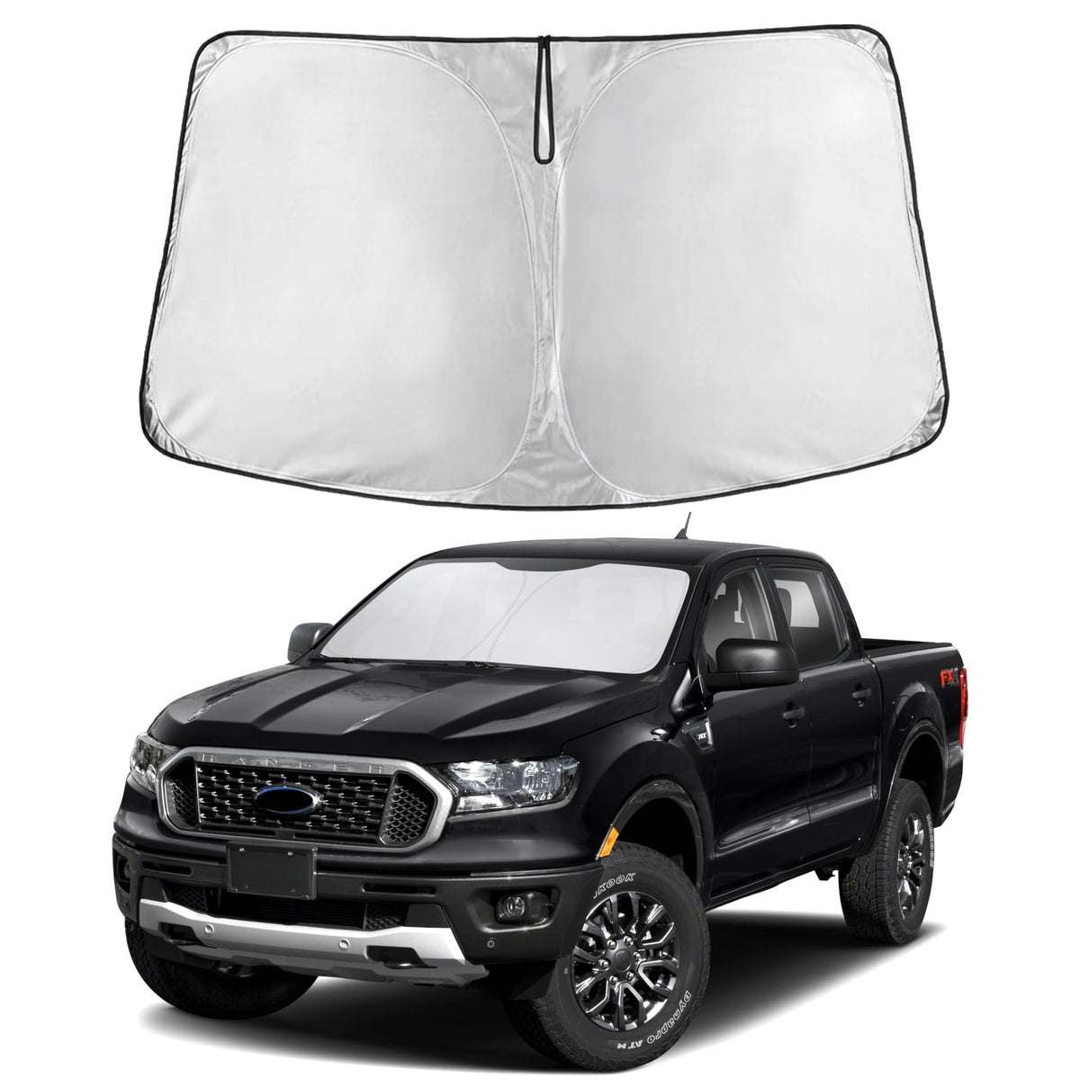 EcoNour windshield sunshade for Ford Ranger 2019-2026 provides full coverage and glare reduction.