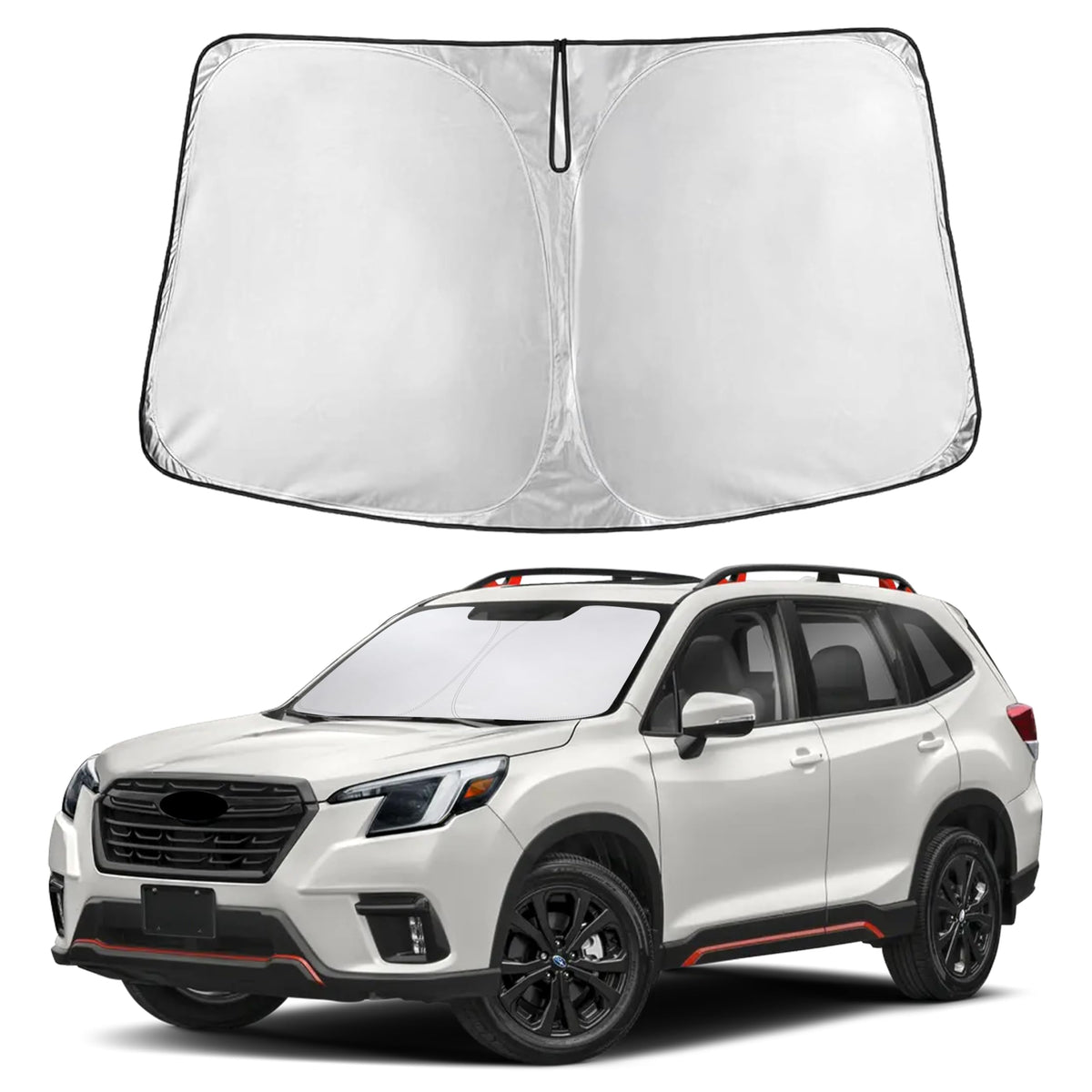 EcoNour windshield sunshade provides full Forester coverage for a cooler cabin.