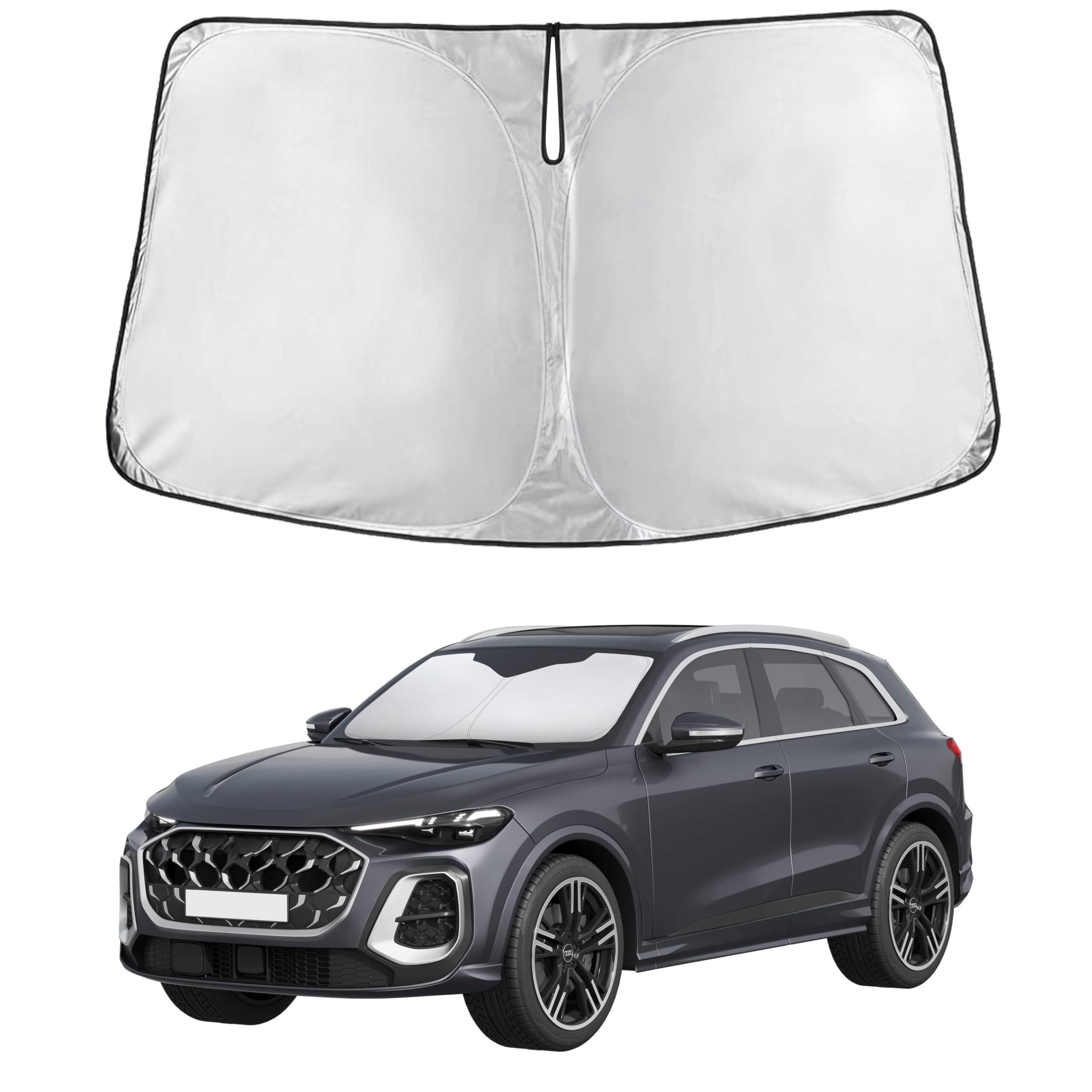 EcoNour windshield sunshade for Audi Q5 2018-2026 front view showing precise fit