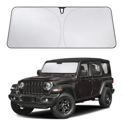 EcoNour full-coverage sunshade on Jeep Wrangler reduces glare and interior heat.