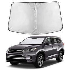 EcoNour windshield sunshade unfolded on Highlander for full windshield coverage.