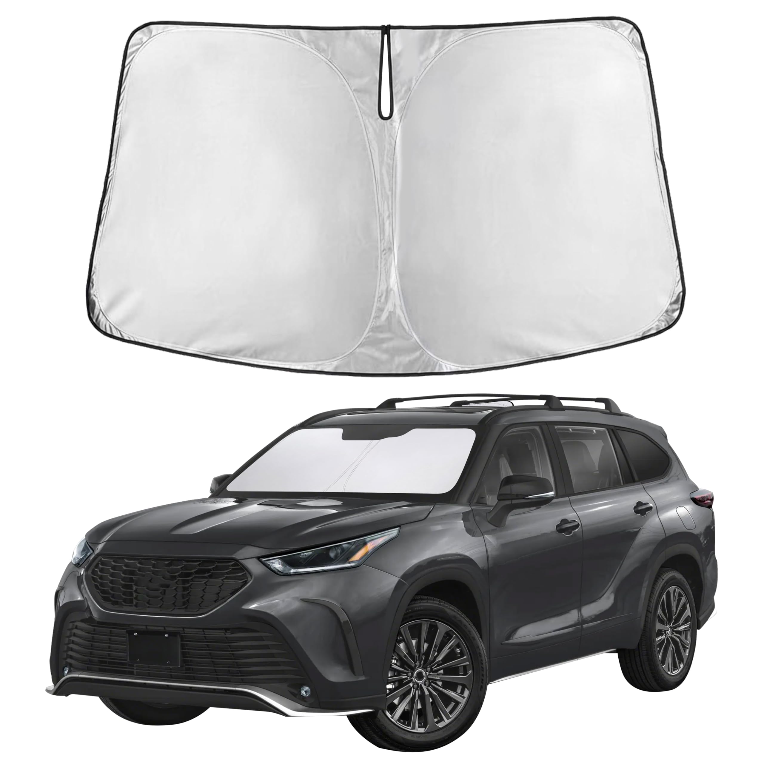 EcoNour Windshield Sunshade Highlander fit covers full windshield for precise protection.