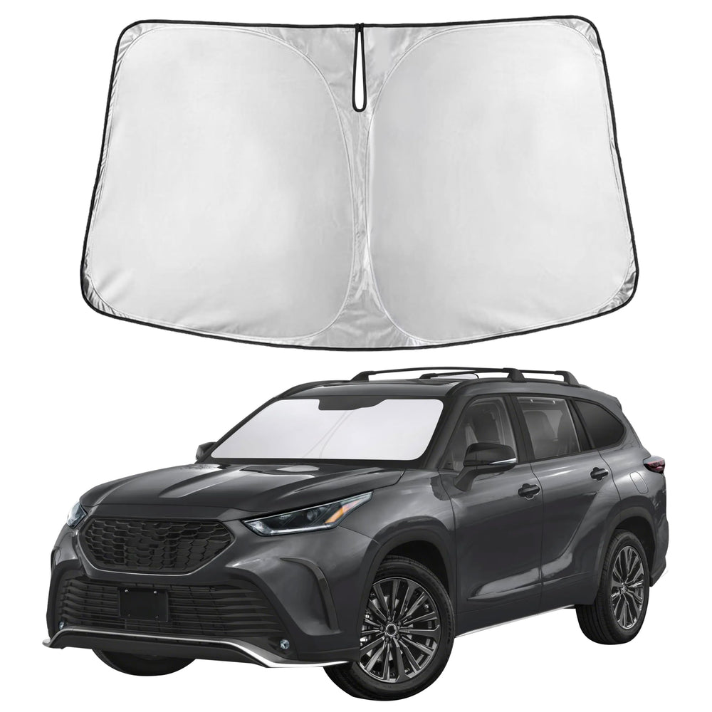 EcoNour Windshield Sunshade Highlander fit covers full windshield for precise protection.