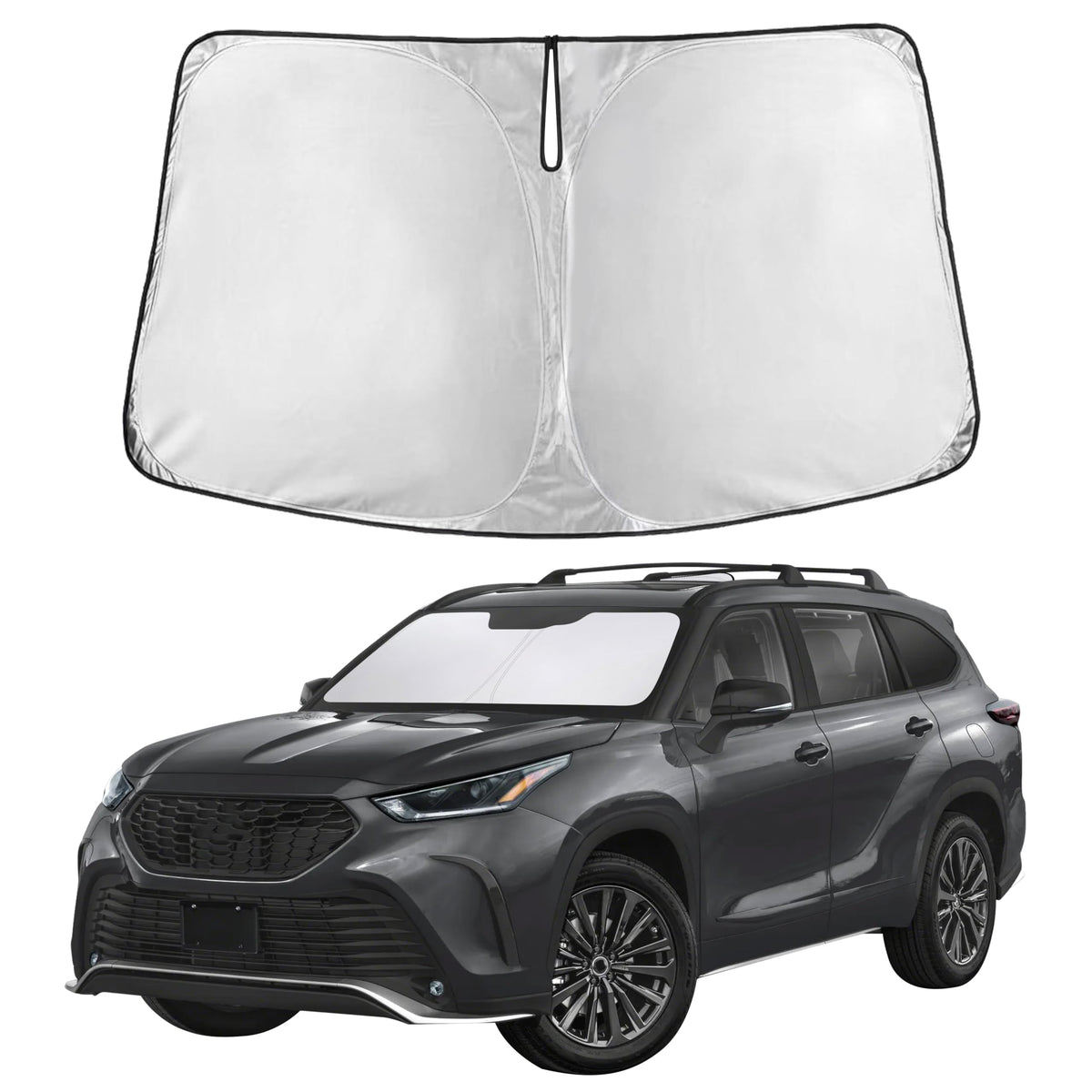 EcoNour Windshield Sunshade Highlander fit covers full windshield for precise protection.