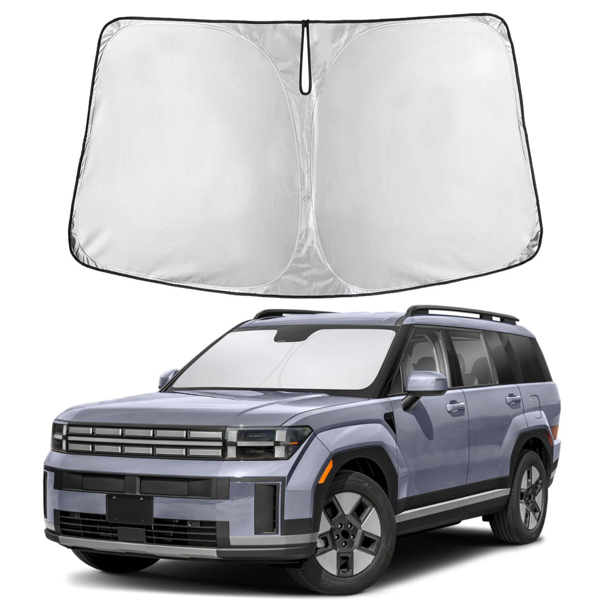 EcoNour windshield sunshade for Hyundai Santa Fe 2024–2026 provides full front coverage.