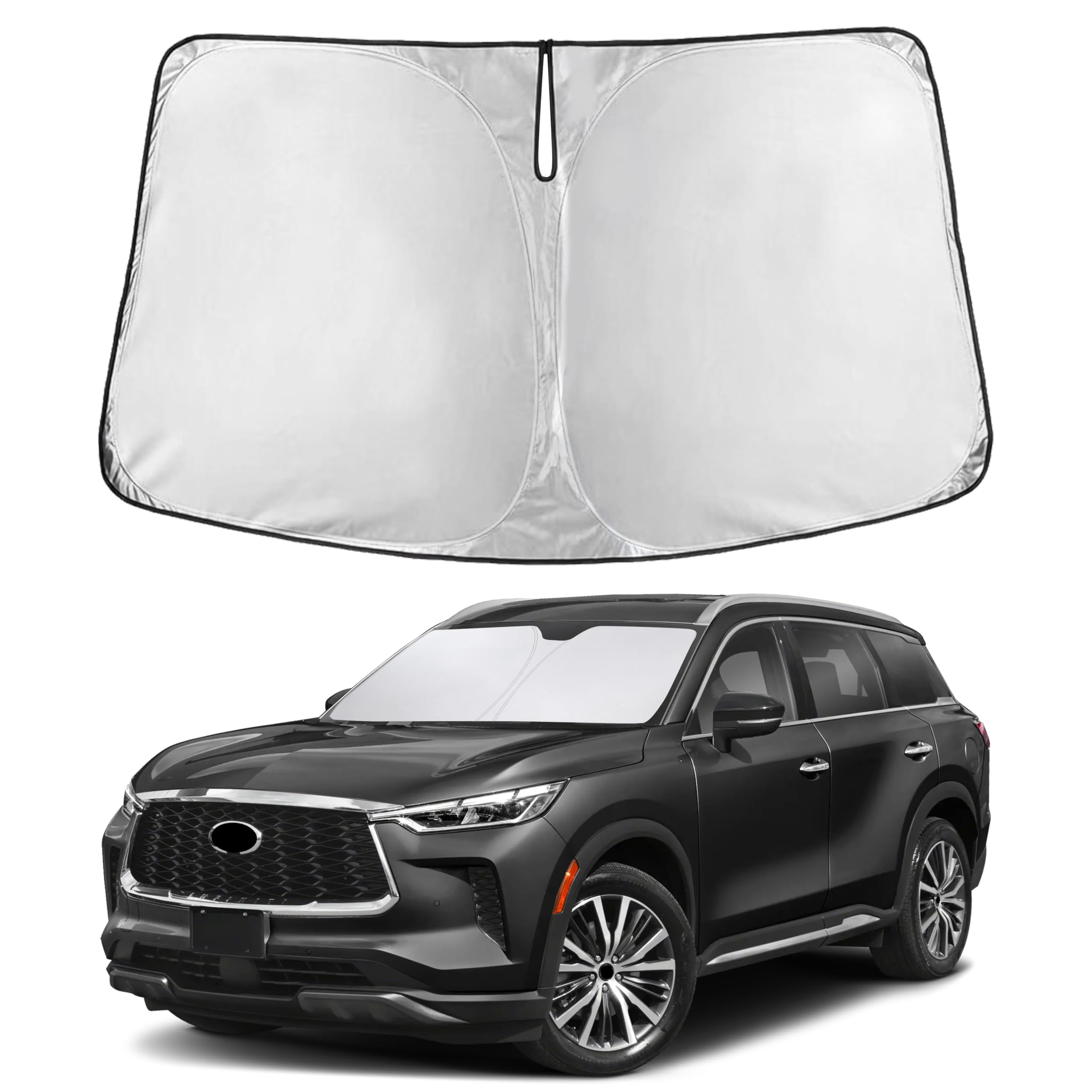 EcoNour Infiniti QX60 windshield sunshade provides full coverage and light blocking for hot days.