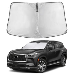 EcoNour Infiniti QX60 windshield sunshade provides full coverage and light blocking for hot days.