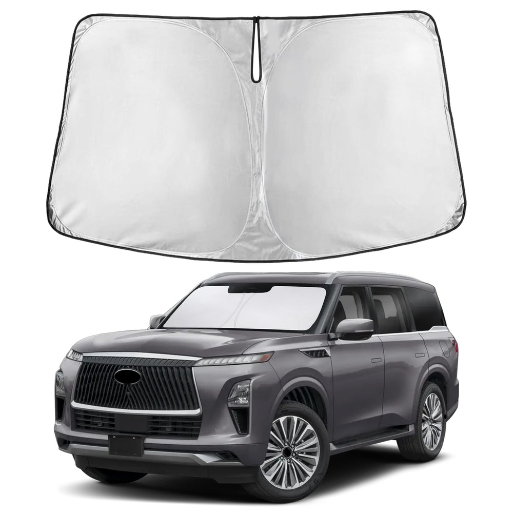 EcoNour windshield sunshade on Infiniti QX80 front window for full coverage and glare reduction