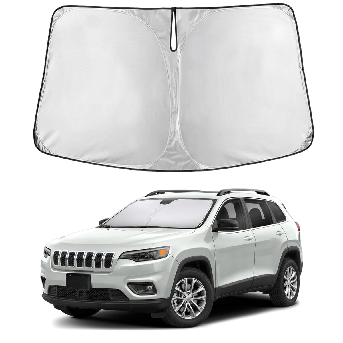 EcoNour windshield sunshade for Jeep Cherokee, full coverage and precise fit.