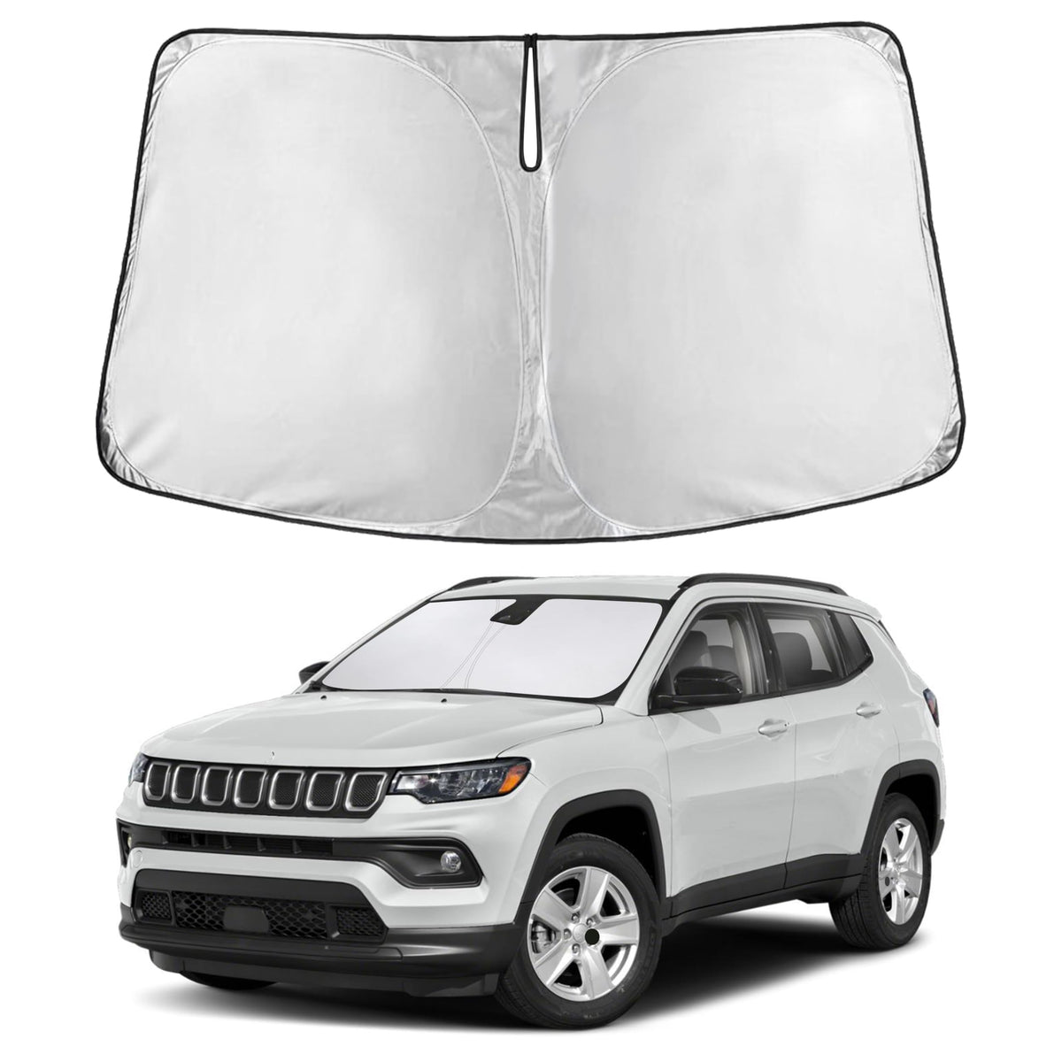 EcoNour windshield sunshade for Jeep Compass full-coverage view reduces glare and heat