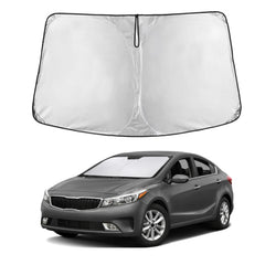 EcoNour Windshield Sunshade for Kia Forte showing precise front-fit on the windshield