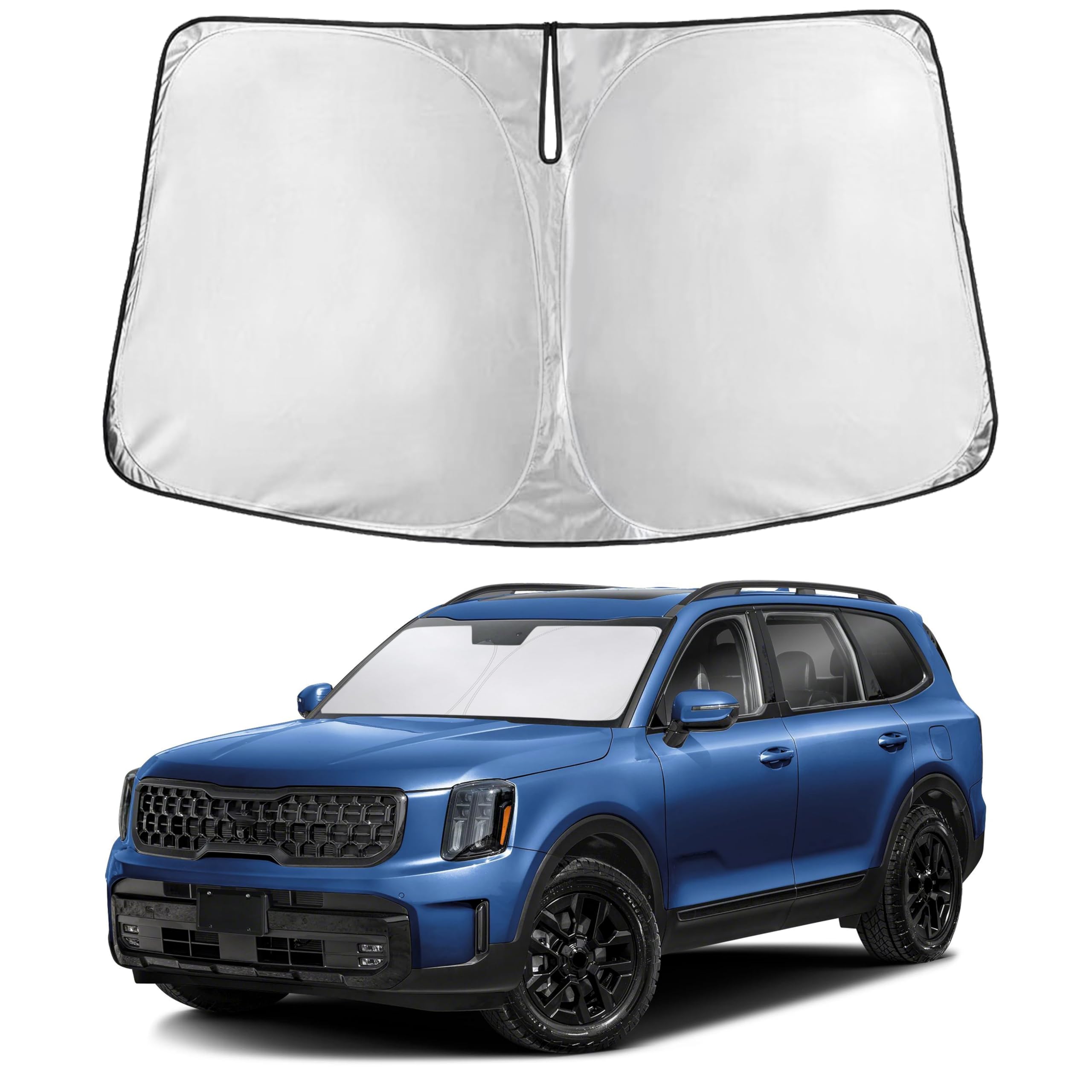 EcoNour windshield sunshade for Kia Telluride fit provides full coverage and glare reduction.
