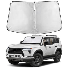 EcoNour windshield sunshade on Lexus GX550 front windshield offering full coverage and glare reduction.