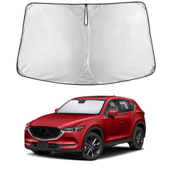 EcoNour windshield sunshade for Mazda CX-5 front view showing full coverage and UV protection.