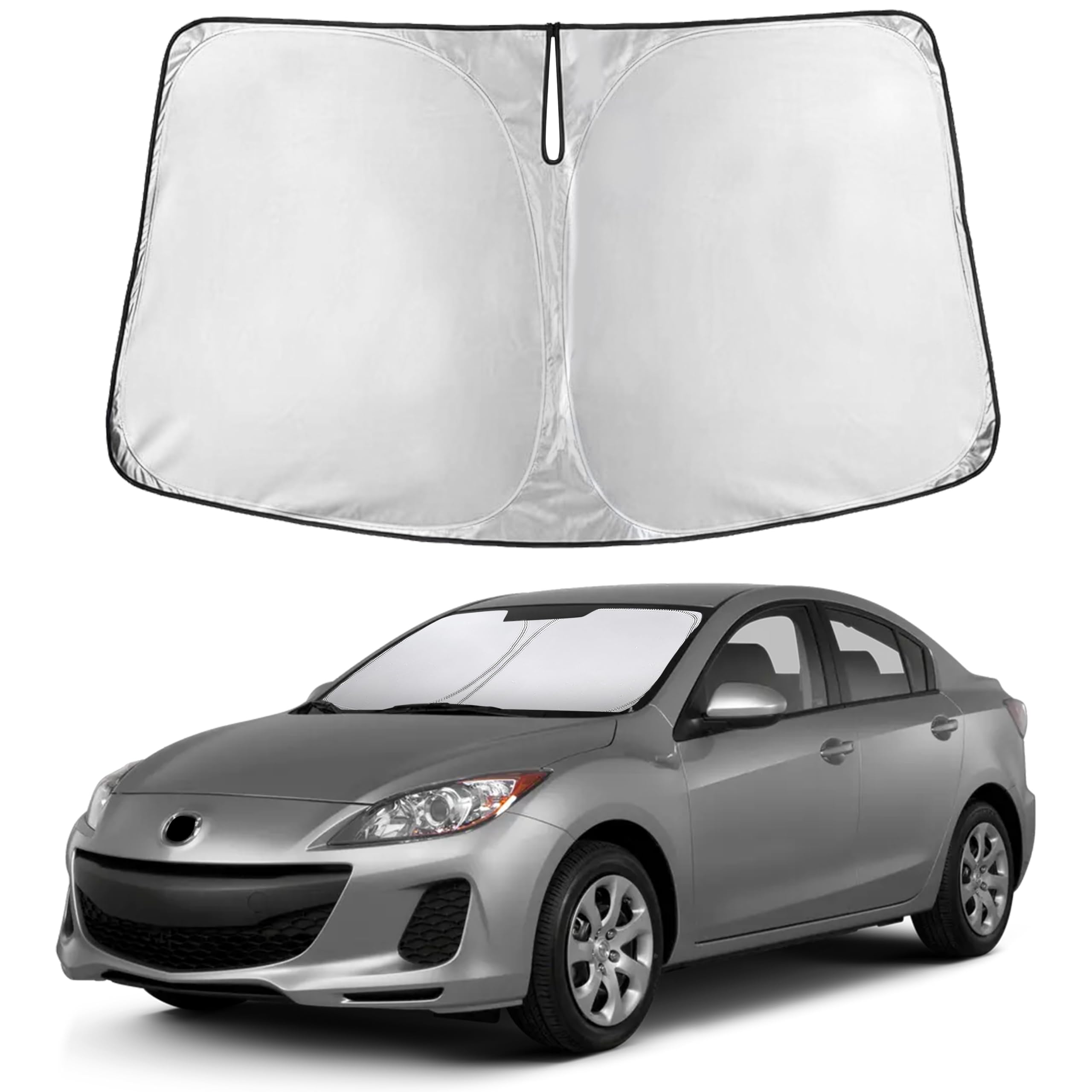 EcoNour Mazda3 2010-2013 windshield sunshade fits perfectly for full coverage and UV blocking.