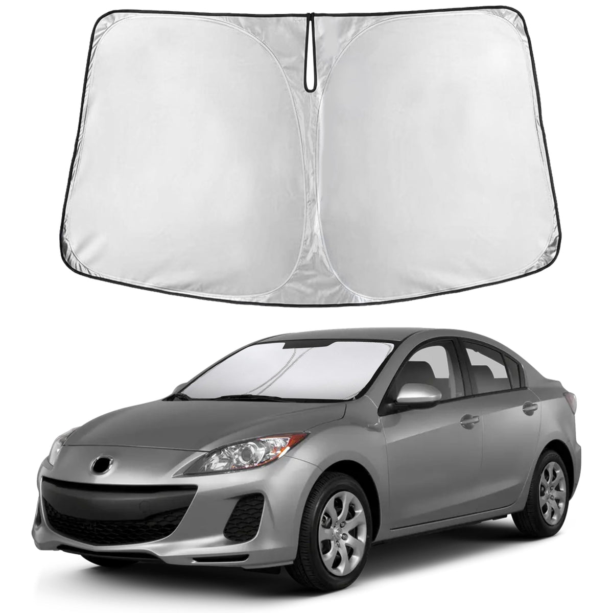 EcoNour Mazda3 2010-2013 windshield sunshade fits perfectly for full coverage and UV blocking.