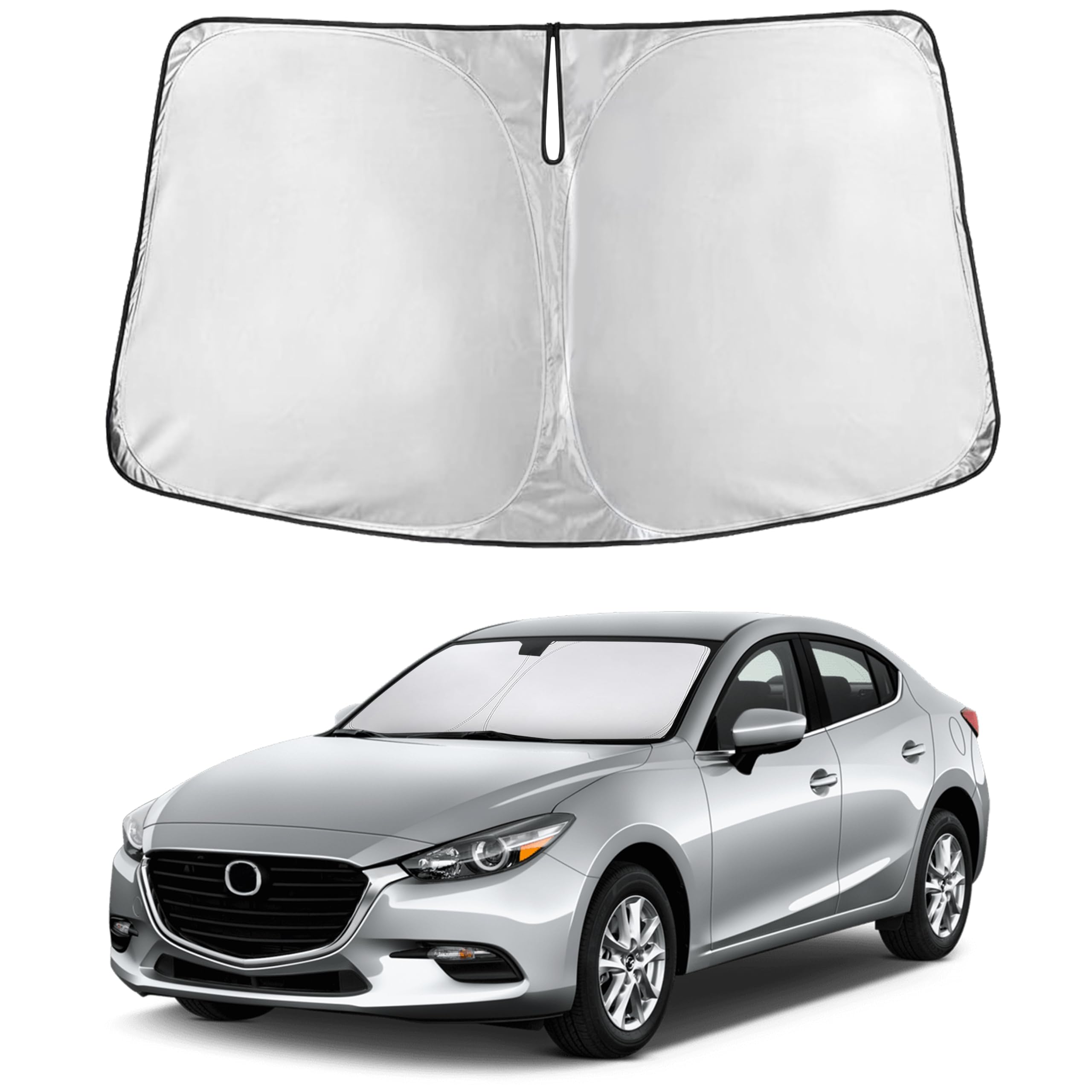 EcoNour Mazda 3 windshield sunshade provides full coverage and glare protection.