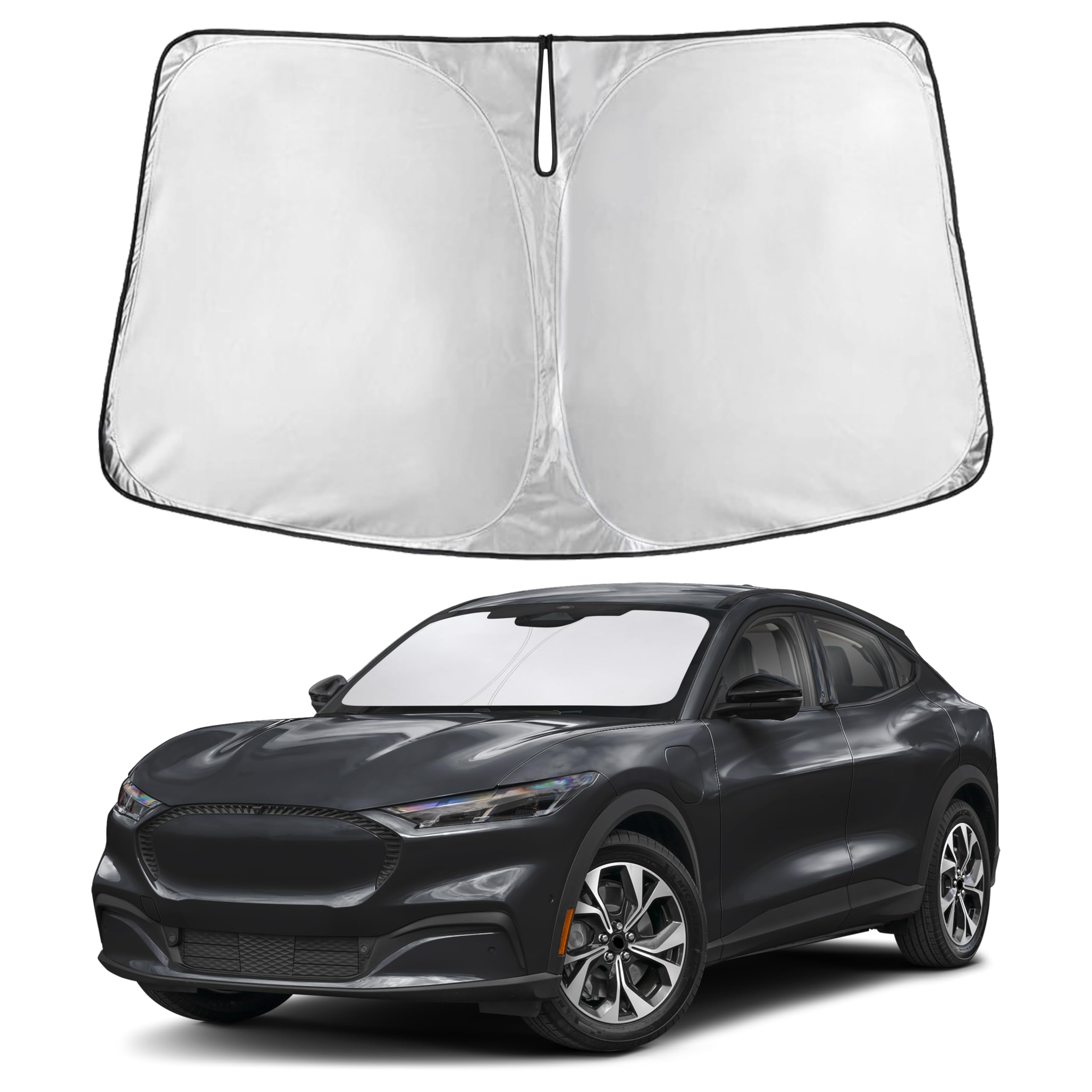 EcoNour windshield sunshade for Mustang Mach-E provides full-coverage glare protection.