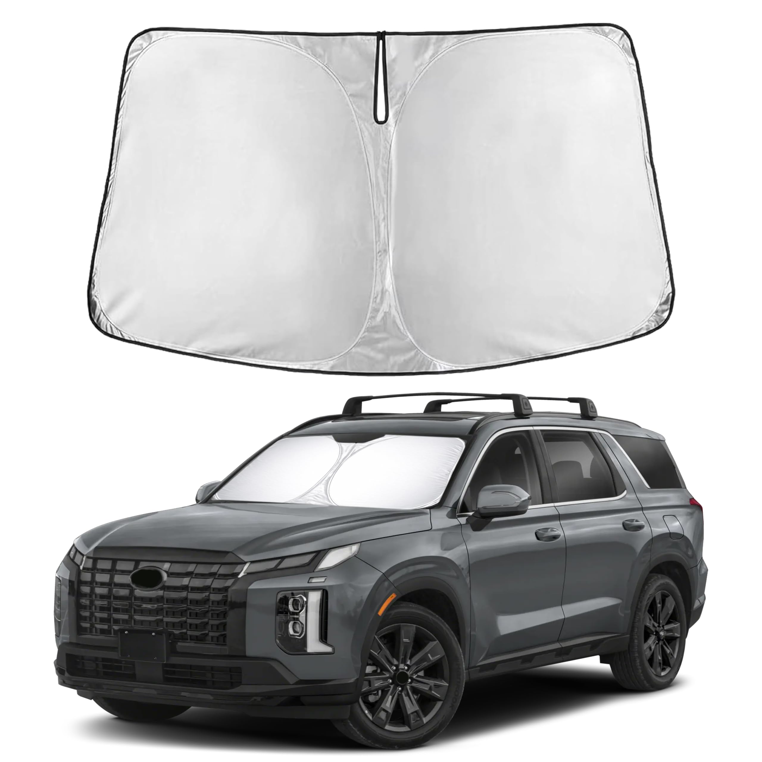EcoNour Palisade windshield sunshade front-fit reduces glare for clear visibility.