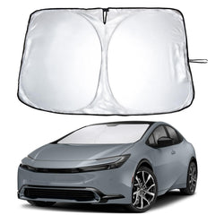 EcoNour windshield sunshade for Prius hatchback front view blocks heat and glare.