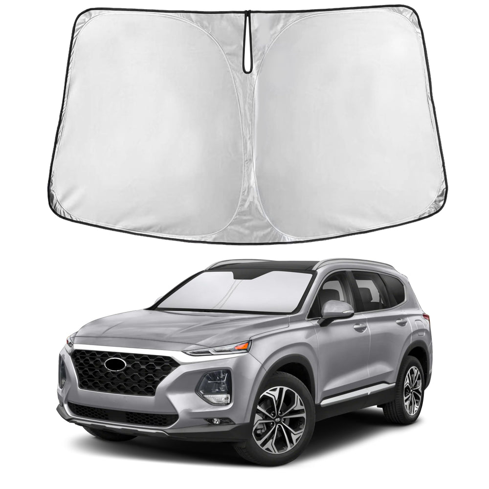 EcoNour windshield sunshade on Hyundai Santa Fe, full windshield coverage.
