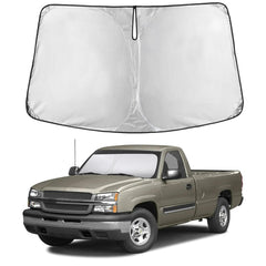 EcoNour windshield sunshade front view protects Silverado/Sierra interior from sun and heat