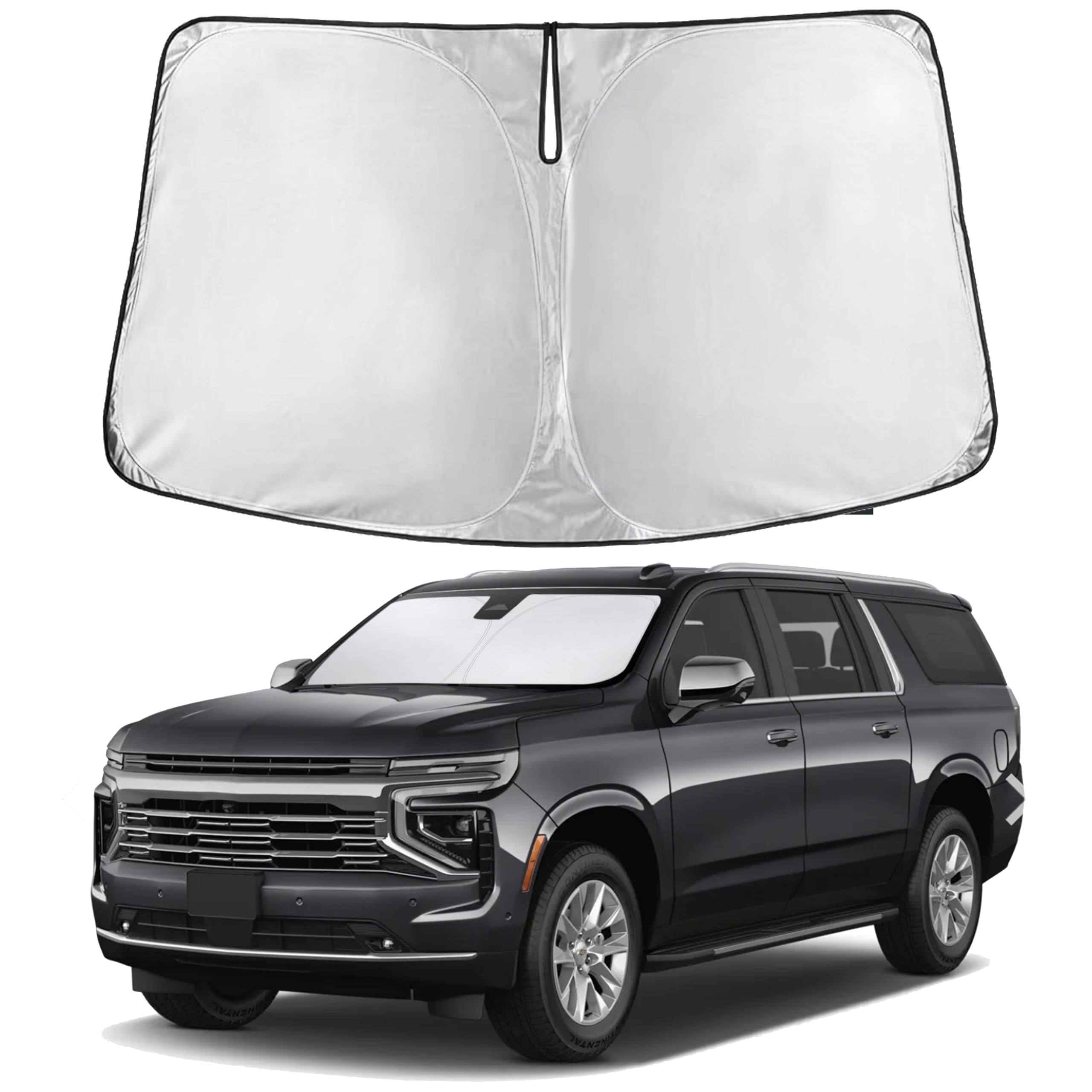 EcoNour windshield sunshade for Suburban with full coverage and light blocking.