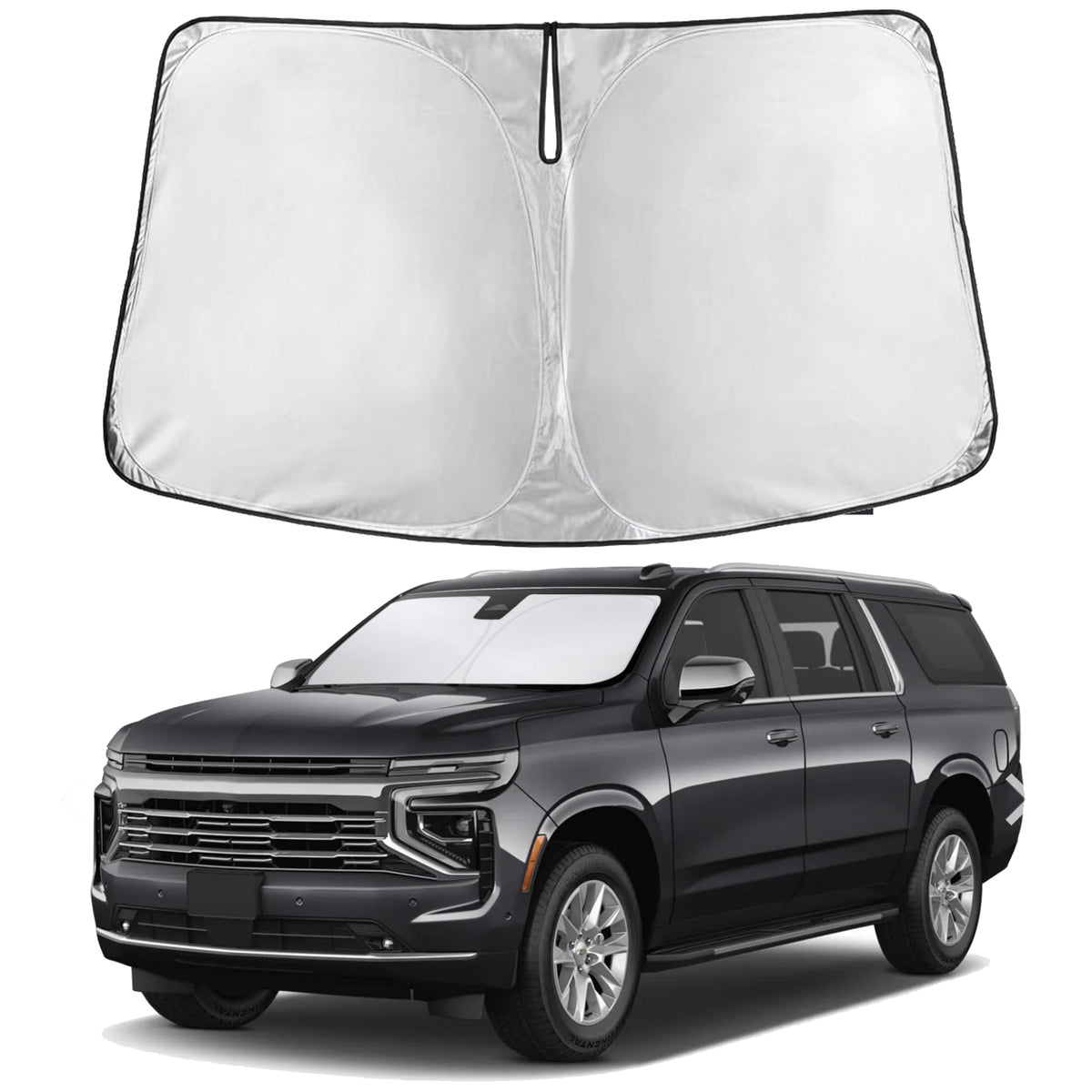 EcoNour windshield sunshade for Suburban with full coverage and light blocking.