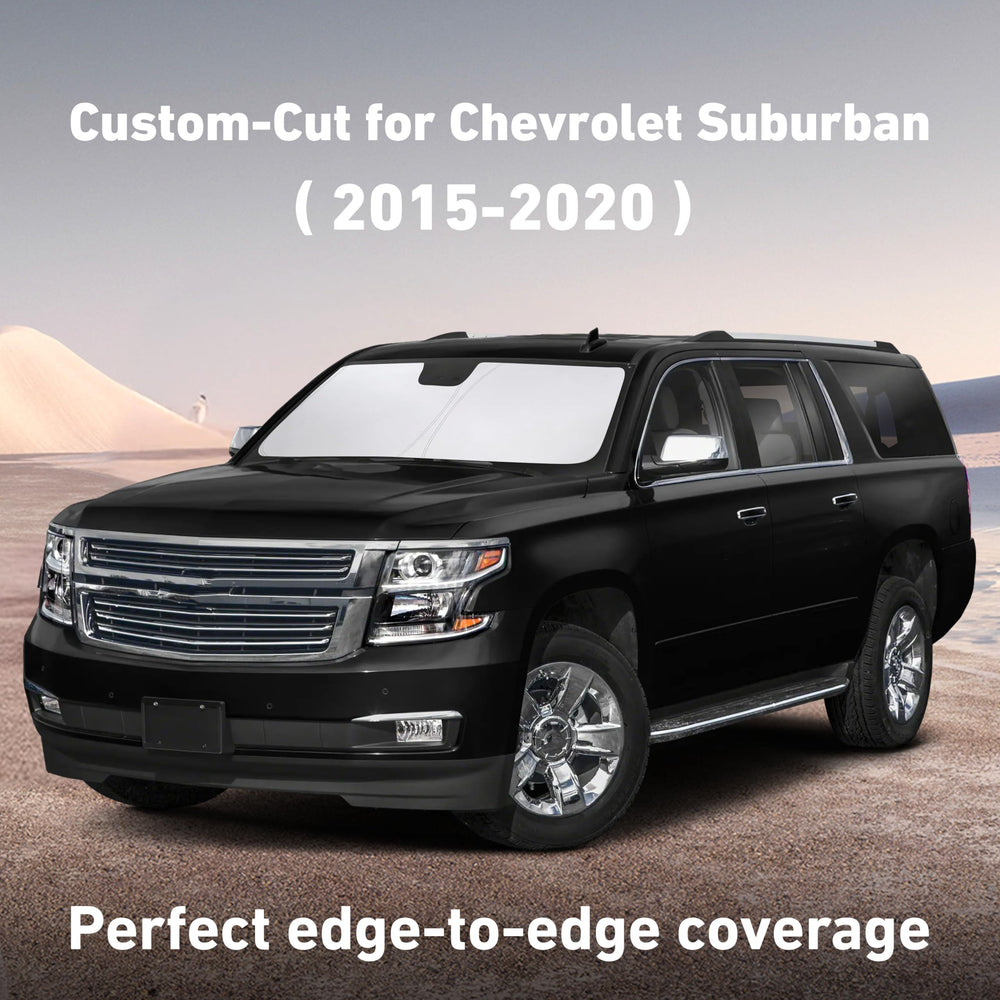 EcoNour windshield sunshade Tahoe fit ensuring interior stays cooler on sunny drives.
