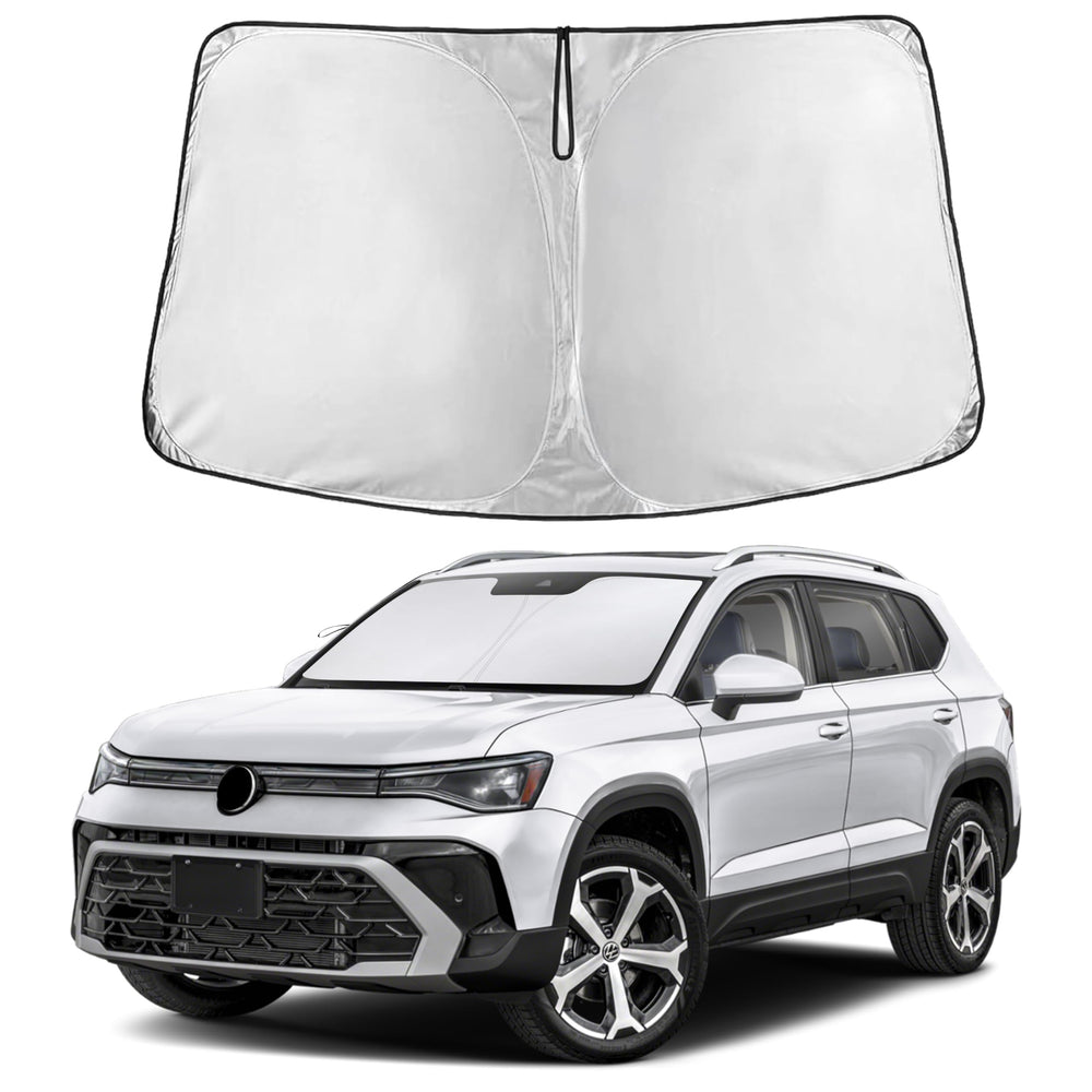EcoNour windshield sunshade for Taos fits snugly and covers the full windshield.