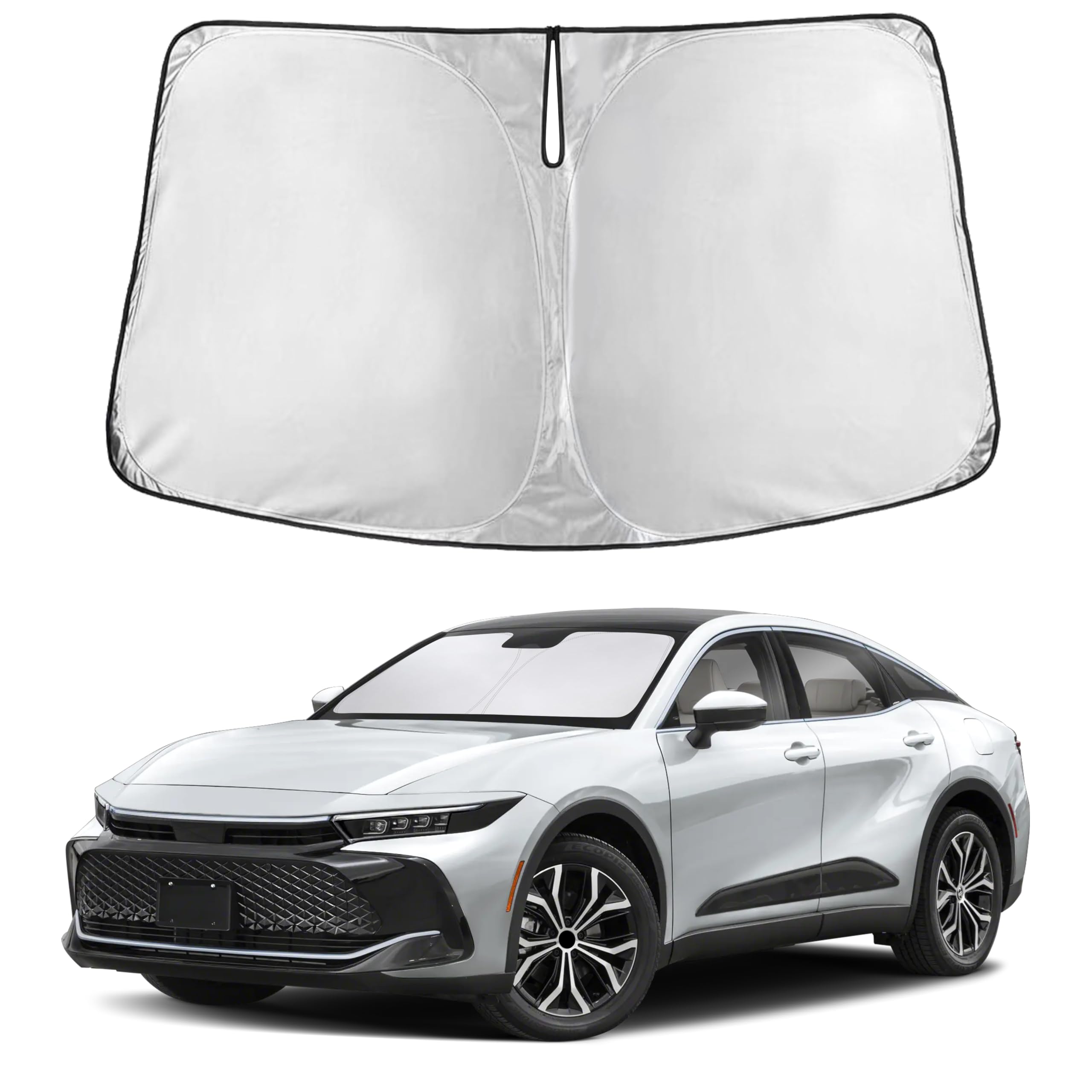 EcoNour Windshield Sunshade fully covers the Toyota Crown 2023–2026, blocking UV rays and heat.