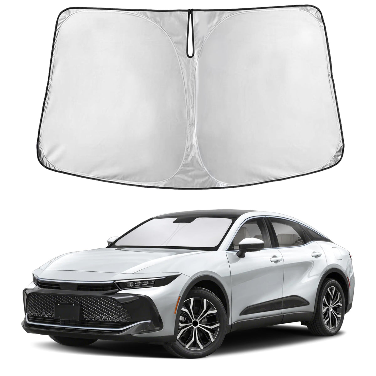 EcoNour Windshield Sunshade fully covers the Toyota Crown 2023–2026, blocking UV rays and heat.