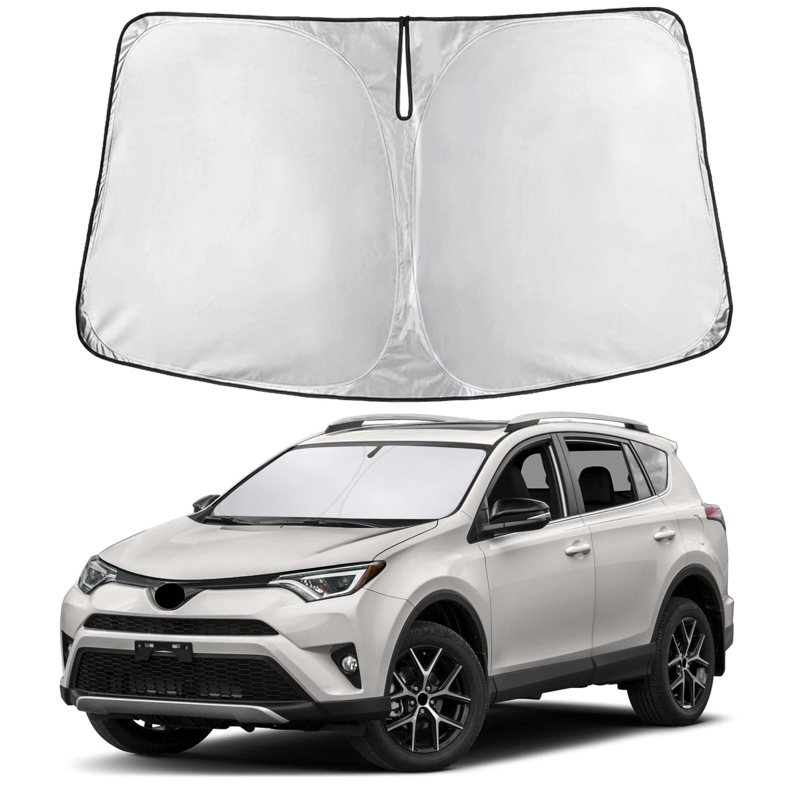 EcoNour windshield sunshade for Toyota RAV4 2013-2018 provides full windshield coverage to reduce glare.