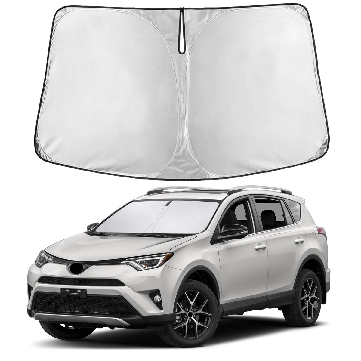 EcoNour windshield sunshade for Toyota RAV4 2013-2018 provides full windshield coverage to reduce glare.