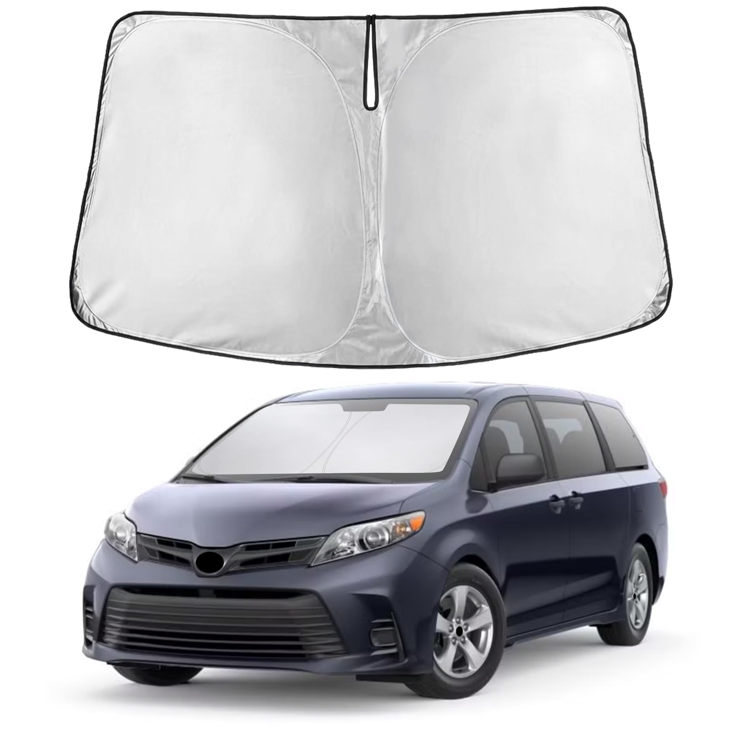 EcoNour windshield sunshade for Toyota Sienna provides full windshield coverage and glare reduction.
