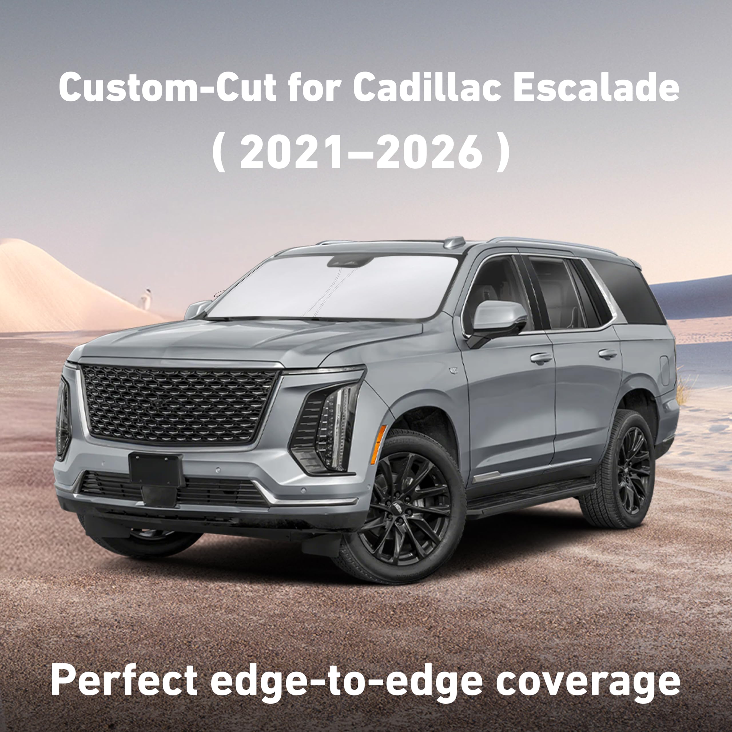 EcoNour sunshade demonstrates UV/heat blocking coverage inside Cadillac Escalade.