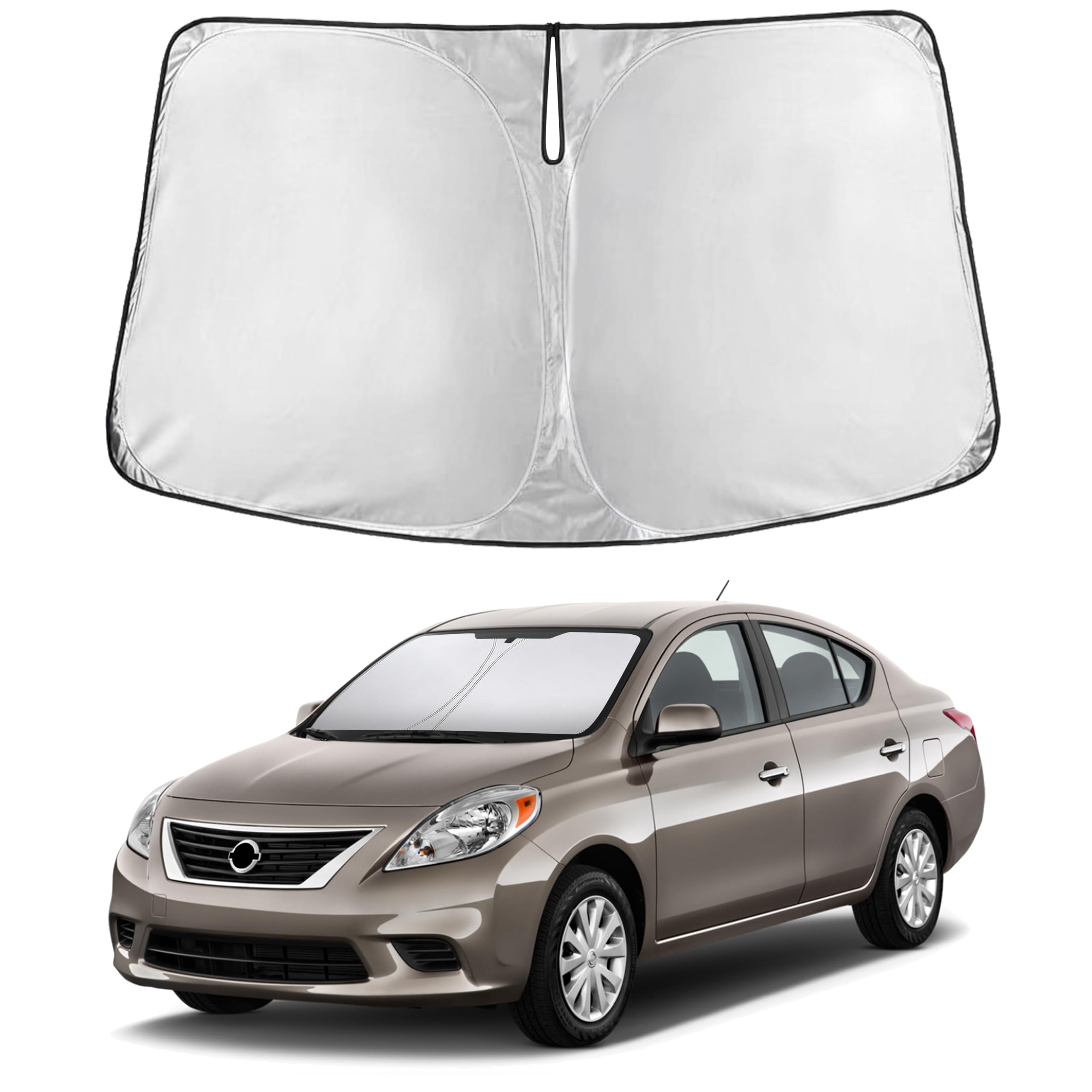 EcoNour windshield sunshade for Versa: full-coverage fit reduces UV exposure.