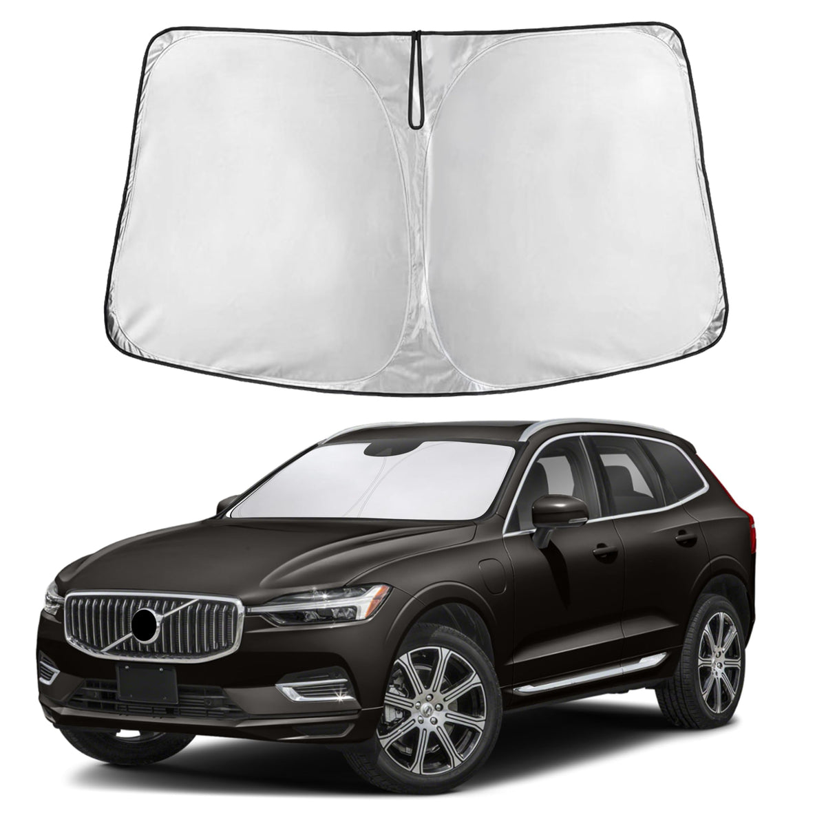 EcoNour windshield sunshade blocks glare and UV for Volvo XC60 front view.