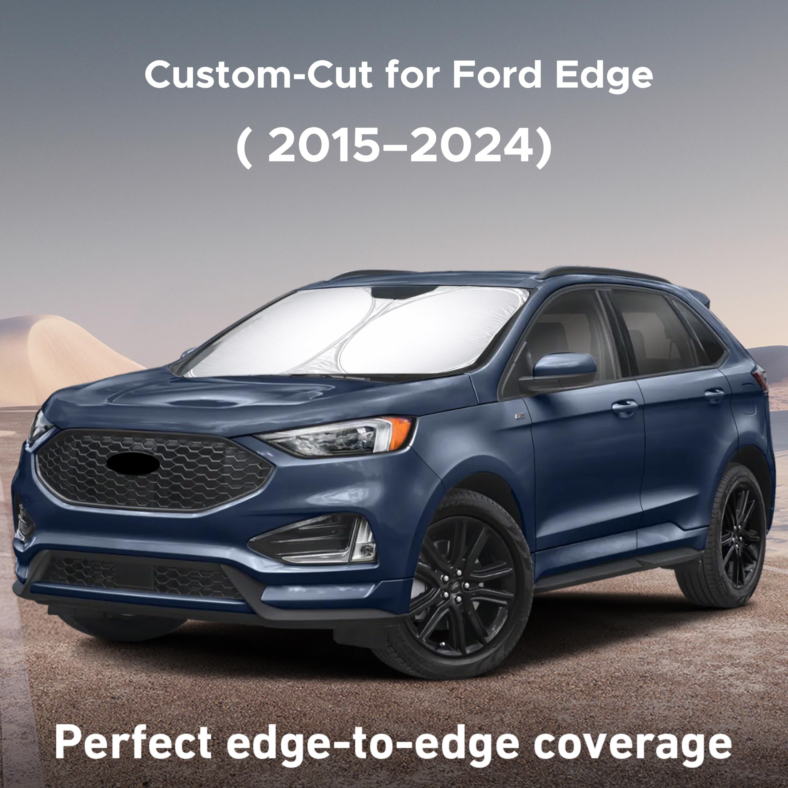 EcoNour front window sunshade provides full windshield coverage for the Ford Edge.