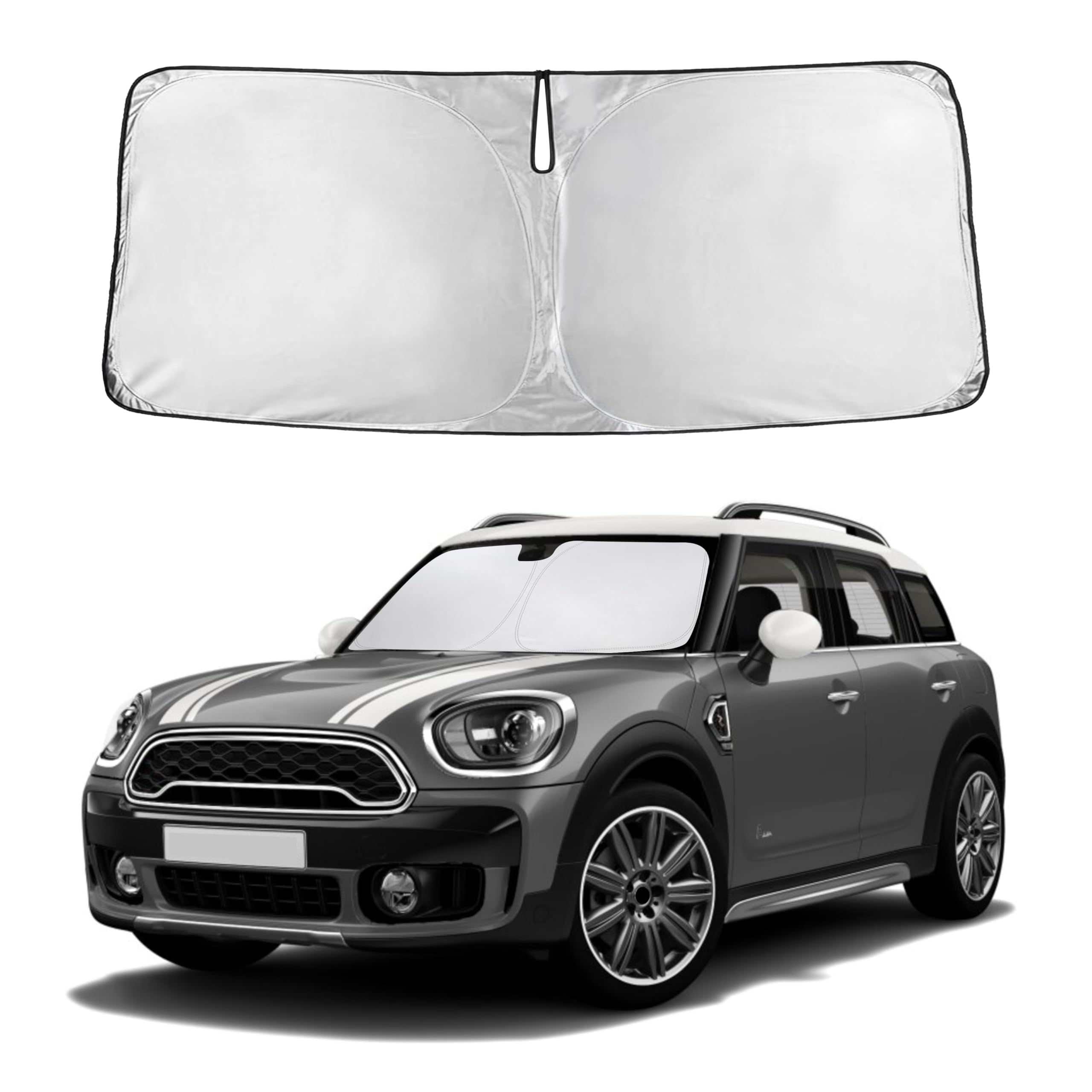 EcoNour Mini Countryman F60 sunshade front view blocks UV rays and keeps interior cooler