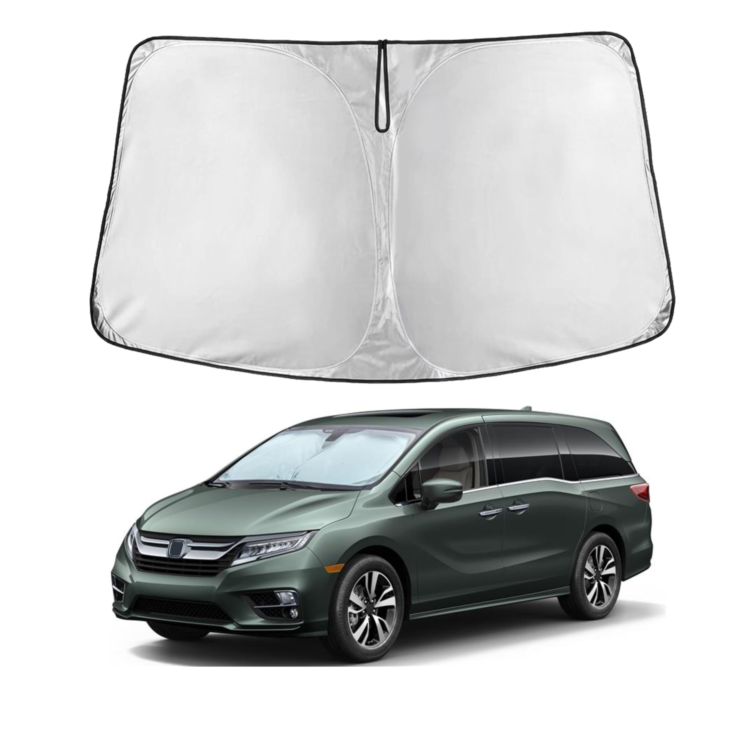 EcoNour windshield shade on Honda Odyssey offering full coverage and UV protection.