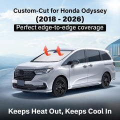 EcoNour windshield shade installed on Odyssey blocks UVA/UVB rays.