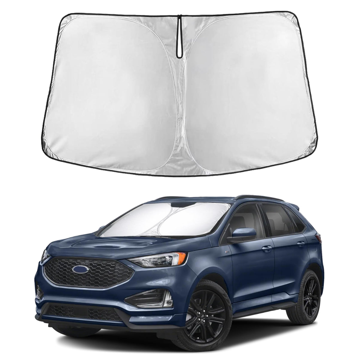 EcoNour windshield sunshade for Ford Edge unfolds to shield interior glare.
