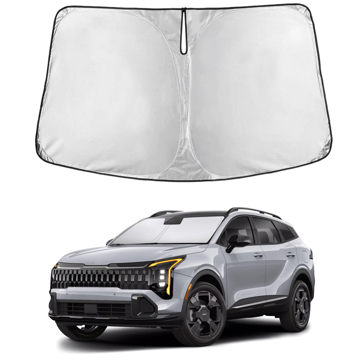 EcoNour windshield sunshade provides full-coverage front view for Kia Sportage NQ5.